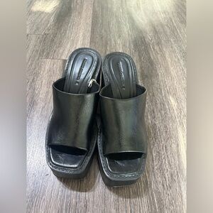 Black Leather Slide Heels